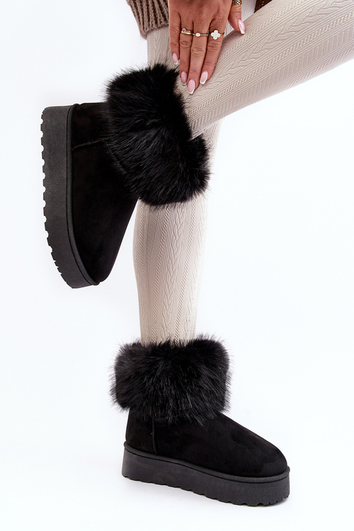 Women's Platform Snowboots with Fur Black Mancy