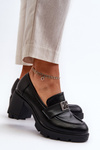 Women's shoes on chunky heel with ornament Black Ranunca