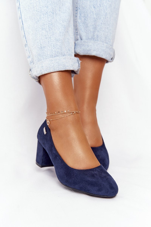Suede Pumps On A Block Heel Sergio Leone PB178 Navy Blue