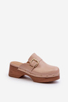Women's Beige Slippers Clogs with Buckle Seprilla