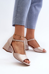 Women's block heel sandals with decorative strap eco leather Golden Obivena