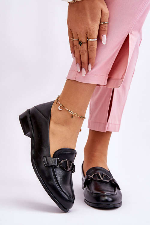 Leather Flat Heel Loafers Black Marra