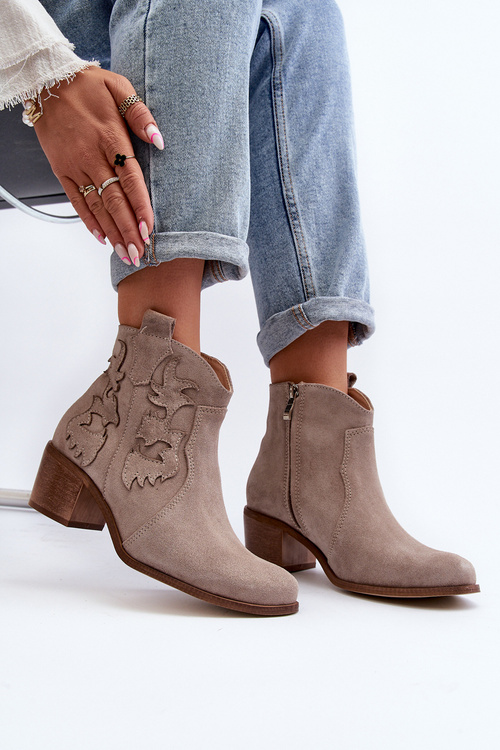 Zazoo 3426 Women's Suede Cowboy Boots Cappucino