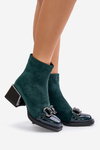 Elegant Women's Heeled Boots with Decoration Dark Green MR880-127