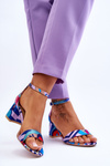 Patterned Low Heel Satin Sandals Purple-Blue Quincy