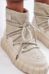 Quilted Snow Boots Embellished with Rhinestones Women's GOE MM2N4081 Beige