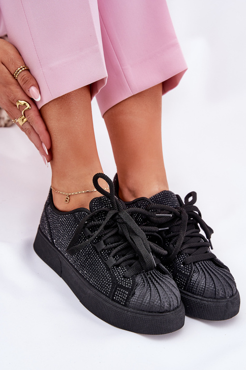 Zdobione Damskie Sneakersy Na Platformie Czarne Eanneth