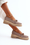 Mokasyny Zamszowe Damskie Ozdoba Zazoo 3429/W Cappuccino