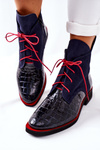 Leather Boots With A Aligator Pattern Navy Blue Bruselle