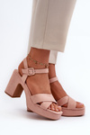 Women's sandals in faux suede on a block heel and platform pink Sakane