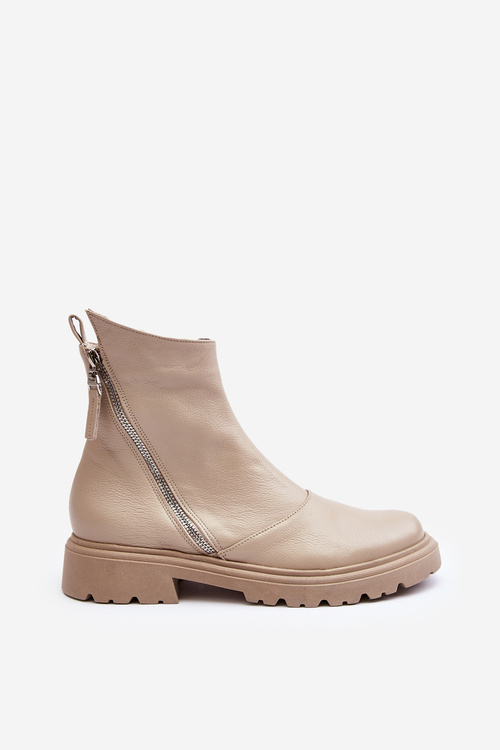 Women's Leather Flat Heel Ankle Boots Laura Messi 2620/199 Beige