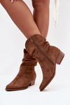 Women's ankle boots with low heel with ruffle Camel Adena