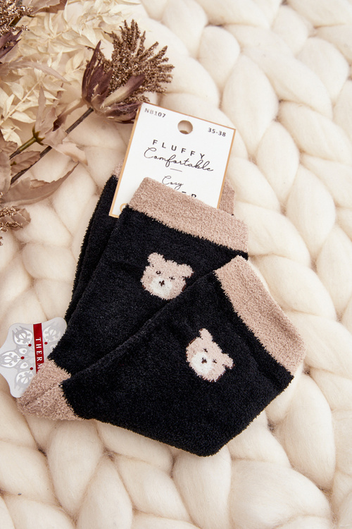 Women's Warm Socks With Bear Black