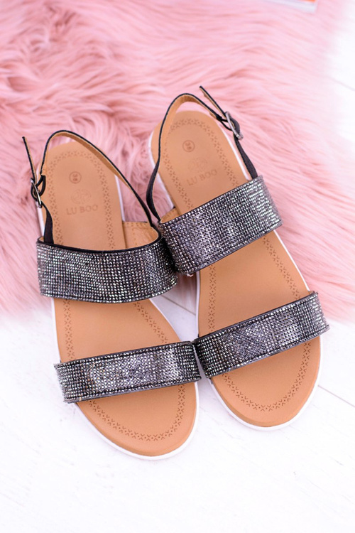 Lu Boo Women's Black Sandals With Zircons Perfect