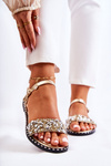 Women's Sandals On Flat Heels With Studs Gold Francesca