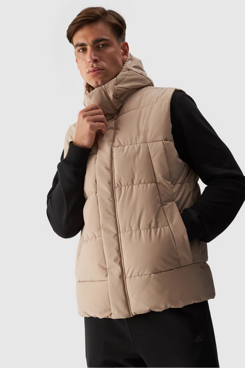 Men's Padded Gilet With Hood Beige 4FWAW24TVJAM144-83S