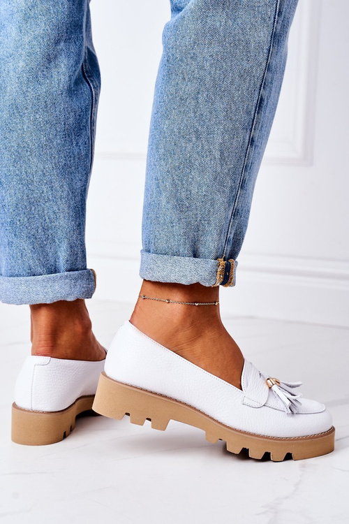 Leather Moccasins Lewski Shoes 3053 White