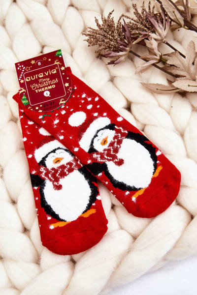 Children's Christmas Cotton Thermoactive Socks Penguin Red