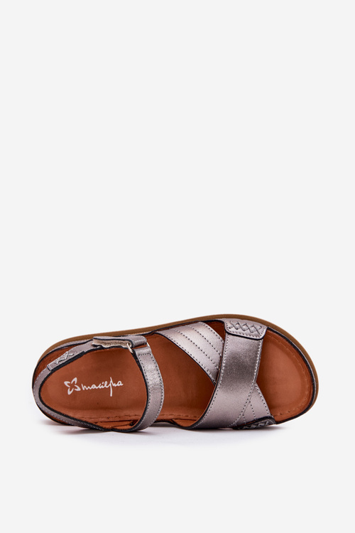 Ladies leather sandals on platform Maciejka L7064-35 graphite