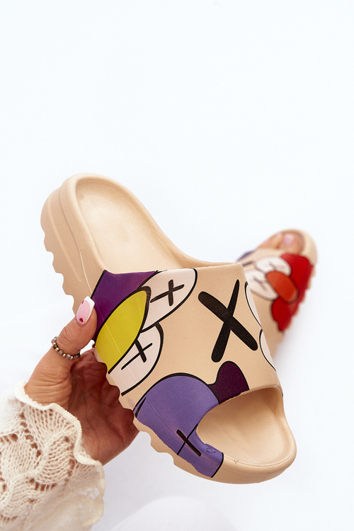 Rubber Slippers with Dark Beige Print Monsters