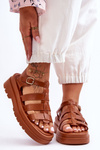 Leather Sandals With Stripes Brown Colet