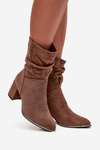 Insulated Women's Ankle Boots with Ruching on a Block Heel Brown Ivressa