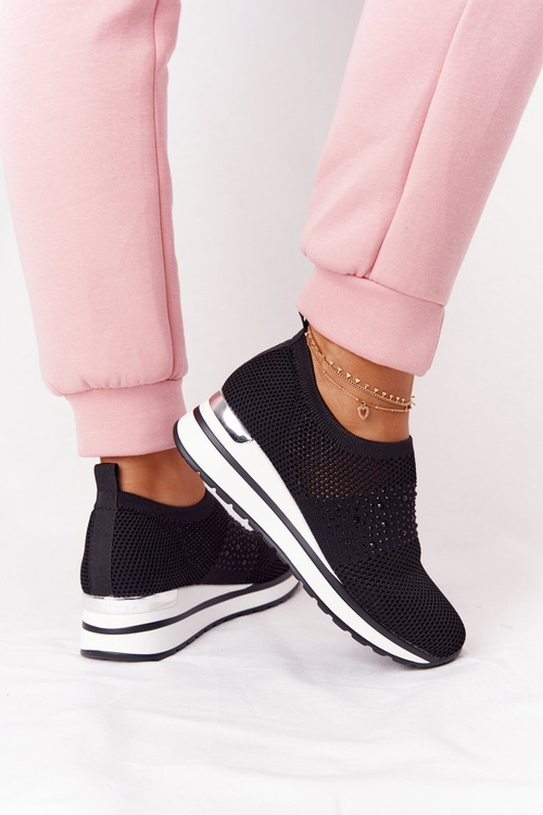 Openwork Wedge Slip-On Sneakers Black Sophia