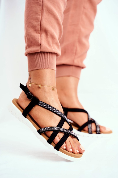 Women's Lu Boo Sandals With Zircons 406-6 Black Feen