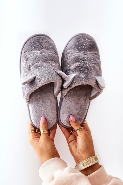Shiny Ears Cat Slippers Grey Kaisy