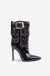 Embellished ankle boots made of patent eco leather on stiletto black