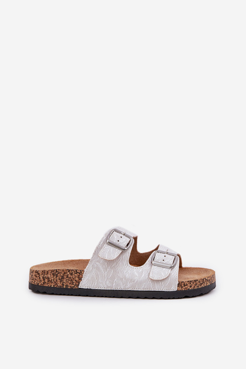 Fabric sandals on cork sole with buckles light gray Atera