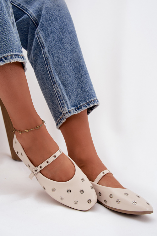 Women's Ballerinas with Strap and Buckle Beige Janelor
