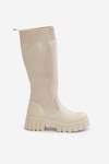 Knee Boots With Elastic Shaft On Flat Heel Light Beige Mesidra