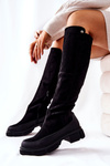 Suede Flat Heeled Boots Black Kalisso