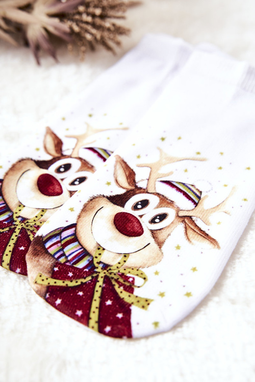 Feet Socks Reindeer in the cap White
