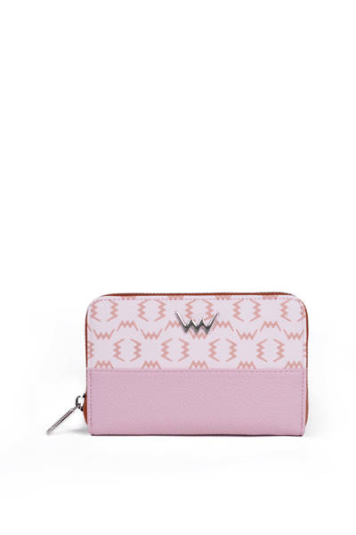Leather Zip Wallet Pink and Brown Merina