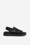 Women's Flat Sandals Adorned with Black Flowers Abidina
