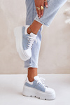 Jeansowe Sneakersy Masywna Platforma Skóra Naturalna Białe Lewski 3586