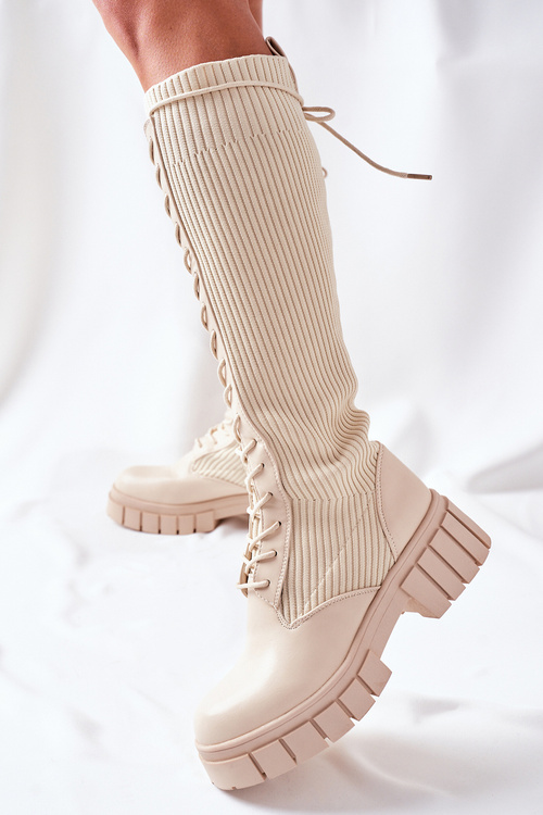 High boots with sock Beige Monteri