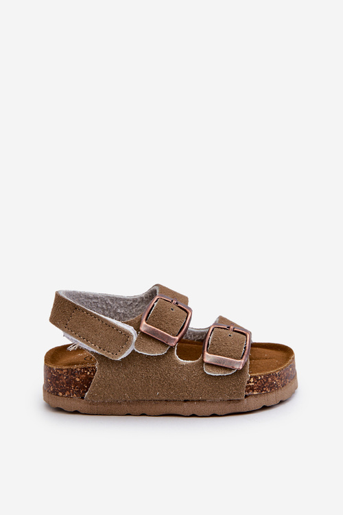 Children's Sandals on Cork Platform with Velcro Closure in Khaki Rorria