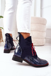 Leather Boots With A Crocodile Pattern Navy Blue Cheyenne