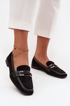 Damskie Mokasyny Loafersy Wzorzyste Ozdobny Element Czarne Evelora