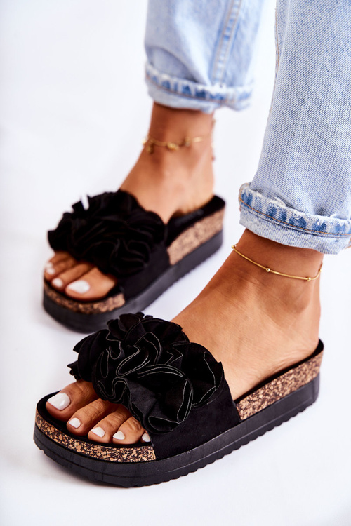 Women's Suede Slippers With Ornament Black Nemis