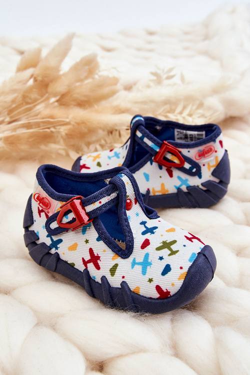 Shoes Befado slippers Aircraft 110P463 White and Navy blue