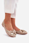 Glossy Ballerinas With Bow And Golden Brooch Dark Beige Rivona