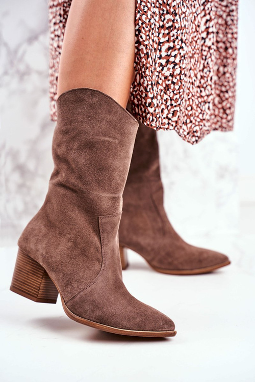 Women’s Boots On High Heel Nubuck Leather Light Cappuccino Nicole 2580