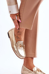 Classic Leather Loafers With Decoration Laura Messi 2459 Gold