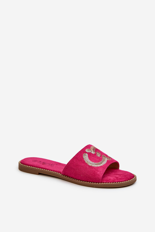 Women's Flat Sequined Slides S.Barski KV27-052 Fuchsia