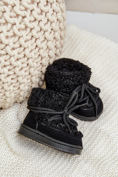 Warm Children's Lace-up Snow Boots Black Asija