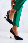 Fashionable Leather Pumps Lewski Shoes 3083 Black and Gold